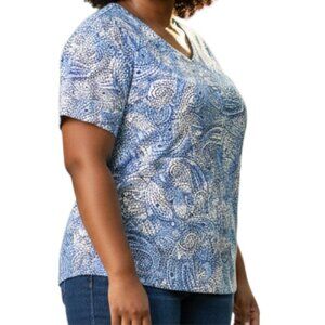 CORAL BAY Blue Short Sleeve Paisley Top - Size Petite X-Large